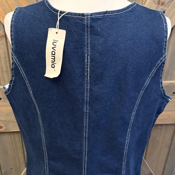 Denim Button-Front Mini Dress - Picture 4 of 7